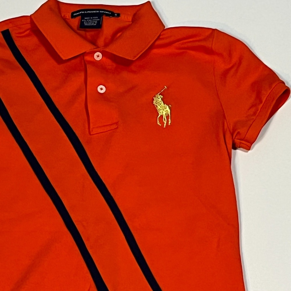 Ralph Lauren Sport Polo Size S Orange & Blue Shirt Pima Cotton SS Y2K Style Top